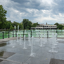 PLOVDIV, BULGARIA - MAY 25, 2018: Panoramic view of Singing Fountains in City of Plovdiv, Bulgaria