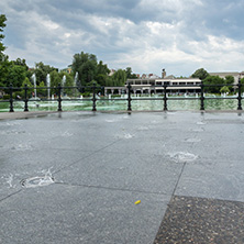 PLOVDIV, BULGARIA - MAY 25, 2018: Panoramic view of Singing Fountains in City of Plovdiv, Bulgaria