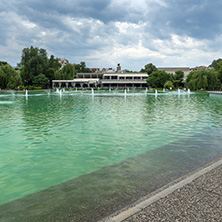 PLOVDIV, BULGARIA - MAY 25, 2018: Panoramic view of Singing Fountains in City of Plovdiv, Bulgaria