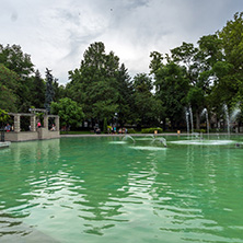 PLOVDIV, BULGARIA - MAY 25, 2018: Panoramic view of Singing Fountains in City of Plovdiv, Bulgaria