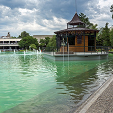 PLOVDIV, BULGARIA - MAY 25, 2018: Panoramic view of Singing Fountains in City of Plovdiv, Bulgaria