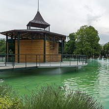 PLOVDIV, BULGARIA - MAY 25, 2018: Panoramic view of Singing Fountains in City of Plovdiv, Bulgaria