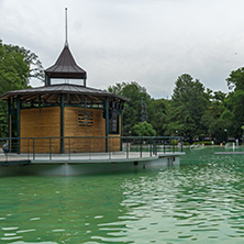 PLOVDIV, BULGARIA - MAY 25, 2018: Panoramic view of Singing Fountains in City of Plovdiv, Bulgaria