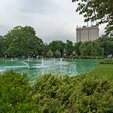 PLOVDIV, BULGARIA - MAY 25, 2018: Panoramic view of Singing Fountains in City of Plovdiv, Bulgaria