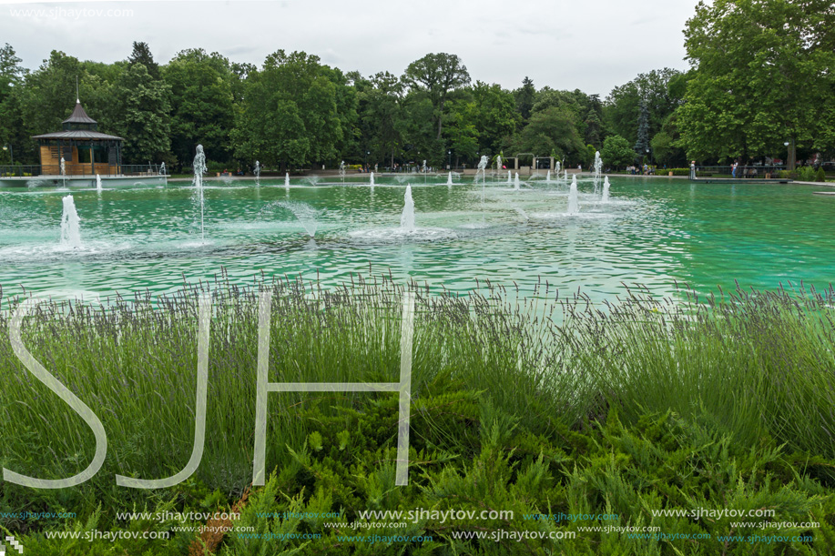 PLOVDIV, BULGARIA - MAY 25, 2018: Panoramic view of Singing Fountains in City of Plovdiv, Bulgaria