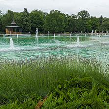 PLOVDIV, BULGARIA - MAY 25, 2018: Panoramic view of Singing Fountains in City of Plovdiv, Bulgaria