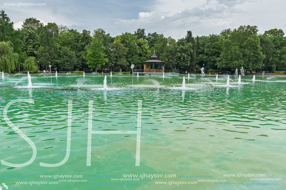 PLOVDIV, BULGARIA - MAY 25, 2018: Panoramic view of Singing Fountains in City of Plovdiv, Bulgaria