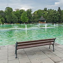 PLOVDIV, BULGARIA - MAY 25, 2018: Panoramic view of Singing Fountains in City of Plovdiv, Bulgaria