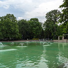 PLOVDIV, BULGARIA - MAY 25, 2018: Panoramic view of Singing Fountains in City of Plovdiv, Bulgaria