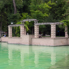 PLOVDIV, BULGARIA - MAY 25, 2018: Panoramic view of Singing Fountains in City of Plovdiv, Bulgaria