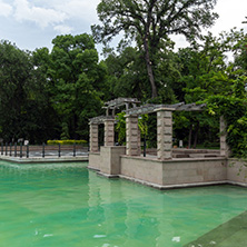 PLOVDIV, BULGARIA - MAY 25, 2018: Panoramic view of Singing Fountains in City of Plovdiv, Bulgaria