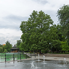 PLOVDIV, BULGARIA - MAY 25, 2018: Panoramic view of Singing Fountains in City of Plovdiv, Bulgaria