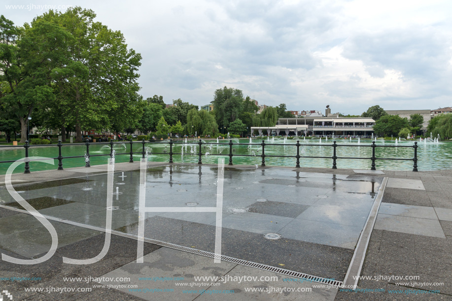 PLOVDIV, BULGARIA - MAY 25, 2018: Panoramic view of Singing Fountains in City of Plovdiv, Bulgaria