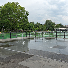 PLOVDIV, BULGARIA - MAY 25, 2018: Panoramic view of Singing Fountains in City of Plovdiv, Bulgaria