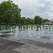 PLOVDIV, BULGARIA - MAY 25, 2018: Panoramic view of Singing Fountains in City of Plovdiv, Bulgaria