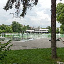 PLOVDIV, BULGARIA - MAY 25, 2018: Panoramic view of Singing Fountains in City of Plovdiv, Bulgaria