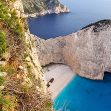 Sunset view of Navagio Shipwreck beach, Zakynthos, Greece