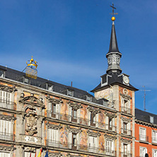 MADRID, SPAIN - JANUARY 23, 2018:  Tourist visiting Plaza Mayor in city of Madrid, Spain