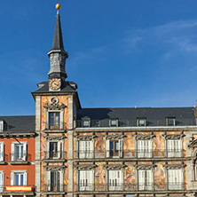 MADRID, SPAIN - JANUARY 23, 2018:  Tourist visiting Plaza Mayor in city of Madrid, Spain