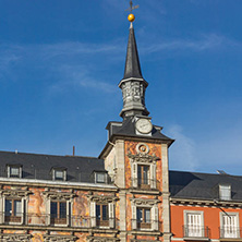 MADRID, SPAIN - JANUARY 23, 2018:  Tourist visiting Plaza Mayor in city of Madrid, Spain