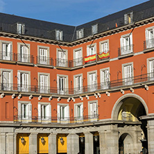 MADRID, SPAIN - JANUARY 23, 2018:  Tourist visiting Plaza Mayor in city of Madrid, Spain