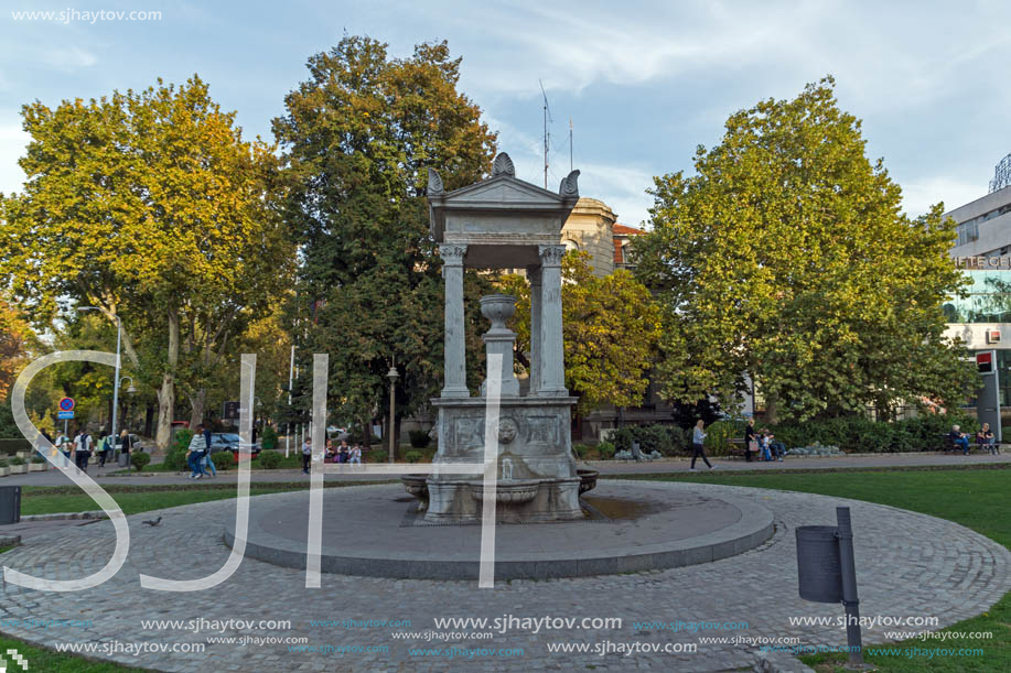 NIS, SERBIA- OCTOBER 21, 2017: Chair fountain at central street of City of Nis, Serbia