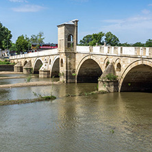 EDIRNE, TURKEY - MAY 26, 2018: Bridge from period of Ottoman Empire over Tunca River in city of Edirne,  East Thrace, Turkey