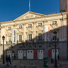MADRID, SPAIN - JANUARY 23, 2018: Facade of Spanish Theater at Plaza Santa Ana in City of Madrid, Spain