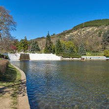 SANDANSKI, BULGARIA - APRIL 4, 2018: Spring view of lake in park St. Vrach in town of Sandanski, Bulgaria