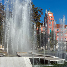 PLEVEN, BULGARIA - SEPTEMBER 20, 2015:  Fountain in center of city of Pleven, Bulgaria