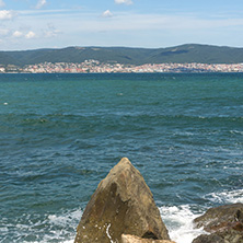 Panorama from coastline of Nessebar to resorts of Sunny Beach, St. Vlas and Elenite, Burgas Region, Bulgaria
