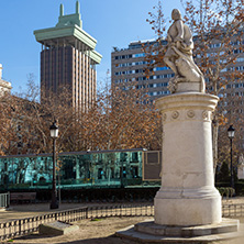 MADRID, SPAIN - JANUARY 24, 2018: Gardens of the Plaza Villa de Paris in City of Madrid, Spain