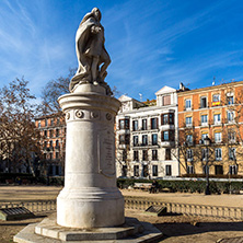 MADRID, SPAIN - JANUARY 24, 2018: Gardens of the Plaza Villa de Paris in City of Madrid, Spain