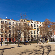 MADRID, SPAIN - JANUARY 24, 2018: Gardens of the Plaza Villa de Paris in City of Madrid, Spain