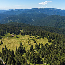 Summer landscape of Rhodope Mountains from Snezhanka tower near ski resort Pamporovo, Smolyan Region, Bulgaria