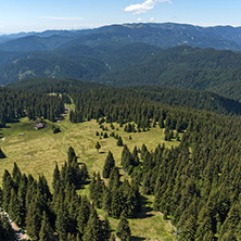 Summer landscape of Rhodope Mountains from Snezhanka tower near ski resort Pamporovo, Smolyan Region, Bulgaria