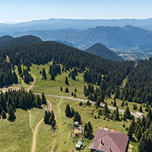 Summer landscape of Rhodope Mountains from Snezhanka tower near ski resort Pamporovo, Smolyan Region, Bulgaria