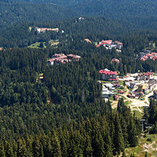 Summer landscape of Rhodope Mountains from Snezhanka tower near ski resort Pamporovo, Smolyan Region, Bulgaria