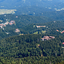 Summer landscape of Rhodope Mountains from Snezhanka tower near ski resort Pamporovo, Smolyan Region, Bulgaria