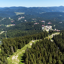 Summer landscape of Rhodope Mountains from Snezhanka tower near ski resort Pamporovo, Smolyan Region, Bulgaria