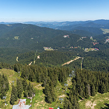 Summer landscape of Rhodope Mountains from Snezhanka tower near ski resort Pamporovo, Smolyan Region, Bulgaria