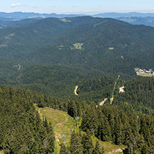 Summer landscape of Rhodope Mountains from Snezhanka tower near ski resort Pamporovo, Smolyan Region, Bulgaria