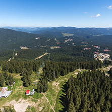 Summer landscape of Rhodope Mountains from Snezhanka tower near ski resort Pamporovo, Smolyan Region, Bulgaria