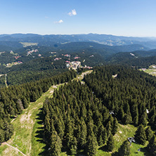 Summer landscape of Rhodope Mountains from Snezhanka tower near ski resort Pamporovo, Smolyan Region, Bulgaria