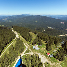 Summer landscape of Rhodope Mountains from Snezhanka tower near ski resort Pamporovo, Smolyan Region, Bulgaria