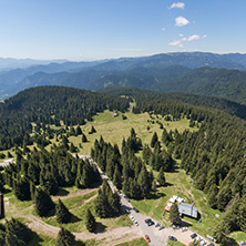 Summer landscape of Rhodope Mountains from Snezhanka tower near ski resort Pamporovo, Smolyan Region, Bulgaria