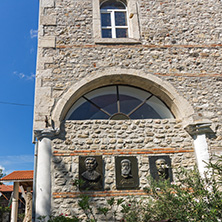 NESSEBAR, BULGARIA - AUGUST 12, 2018: Ruins of Church of Dormition of Theotokos in the town of Nessebar, Burgas Region, Bulgaria