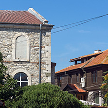 NESSEBAR, BULGARIA - AUGUST 12, 2018: Ruins of Church of Dormition of Theotokos in the town of Nessebar, Burgas Region, Bulgaria