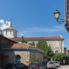 NESSEBAR, BULGARIA - AUGUST 12, 2018: Ruins of Church of Dormition of Theotokos in the town of Nessebar, Burgas Region, Bulgaria