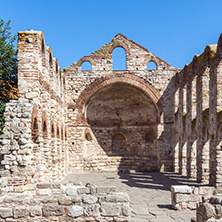 NESSEBAR, BULGARIA - AUGUST 12, 2018: Ruins of Ancient Church of Saint Sophia in the town of Nessebar, Burgas Region, Bulgaria